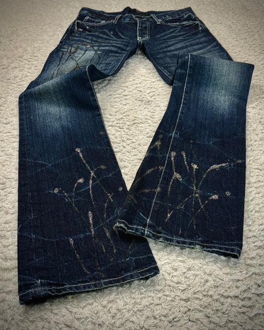 Travas Luster Splatter Clawmarks Washed Bootcut Denim