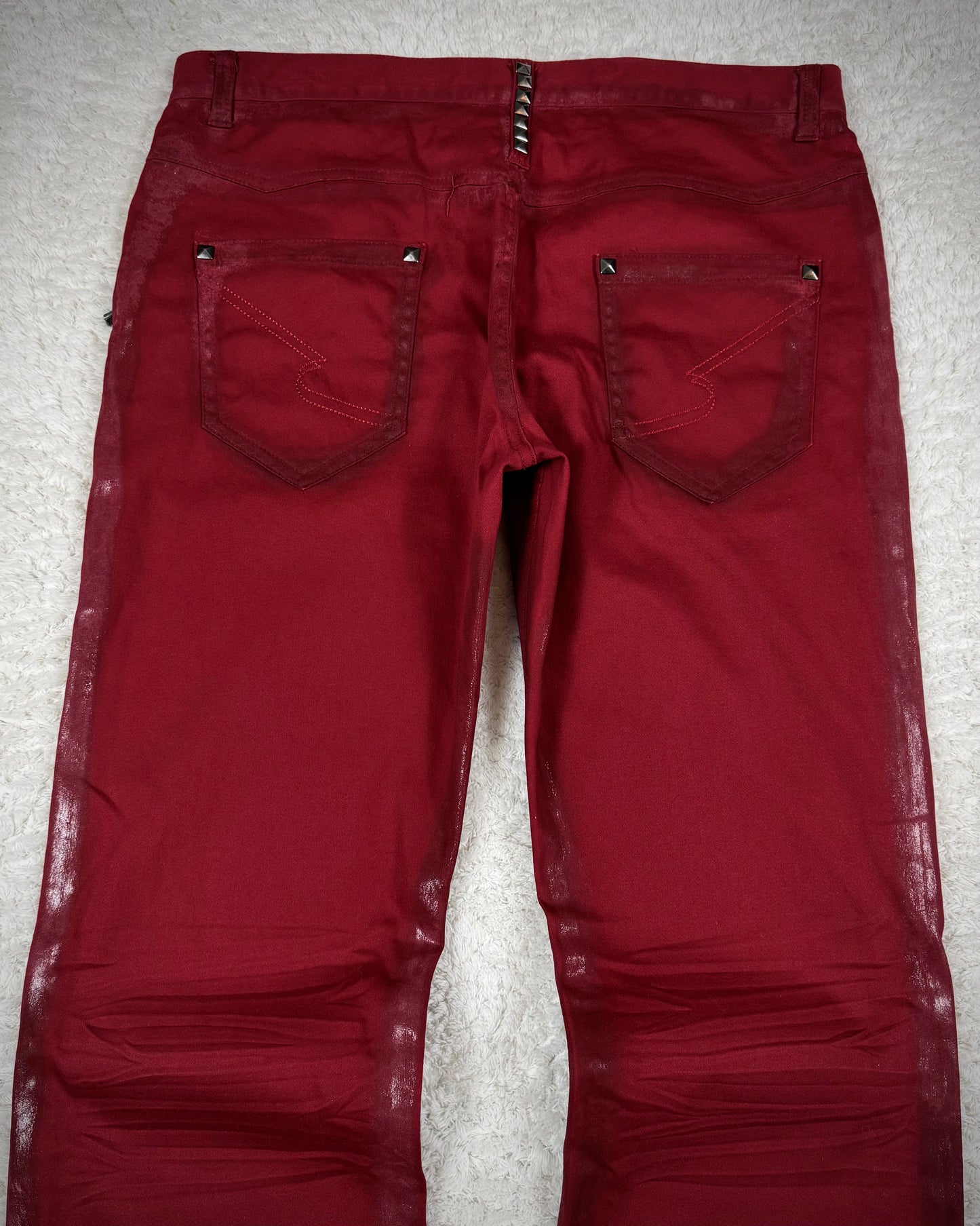 Semantic Design Crimson Waxed Studded Bootcut Jeans