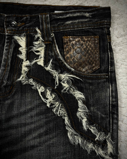 Semantic Design Python Detailed Luster Clawmarks Coated Bootcut Jeans