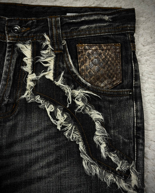 Semantic Design Python Detailed Luster Clawmarks Coated Bootcut Jeans