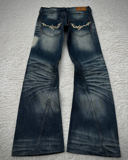Tornado Mart Tribal Embroidery Spiral Flared Jeans