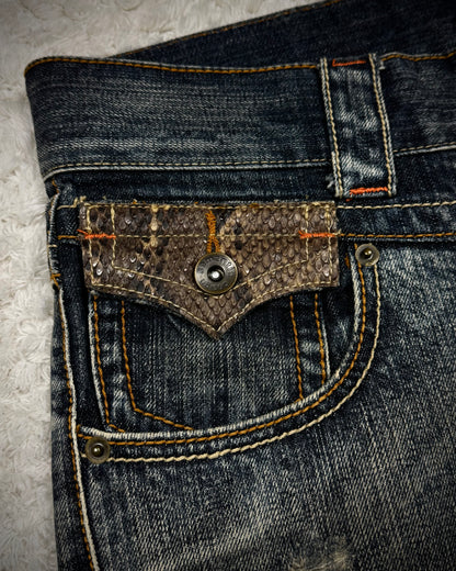 Semantic Design Python Detailed Mud Washed Spiral Flared Jeans