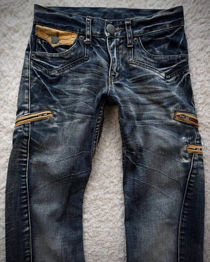 Rattle Trap Leather Flap Whiskered Bootcut Jeans