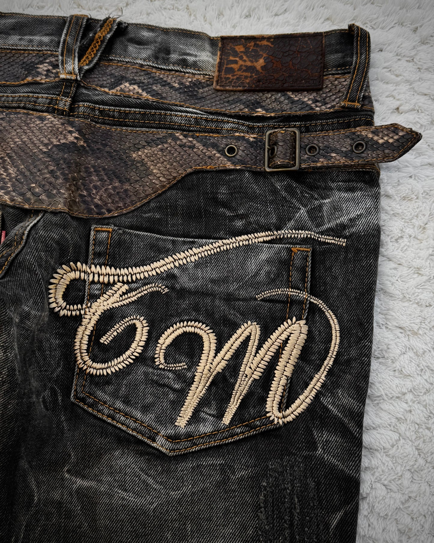 Tornado Mart Python Belted Flared Jeans