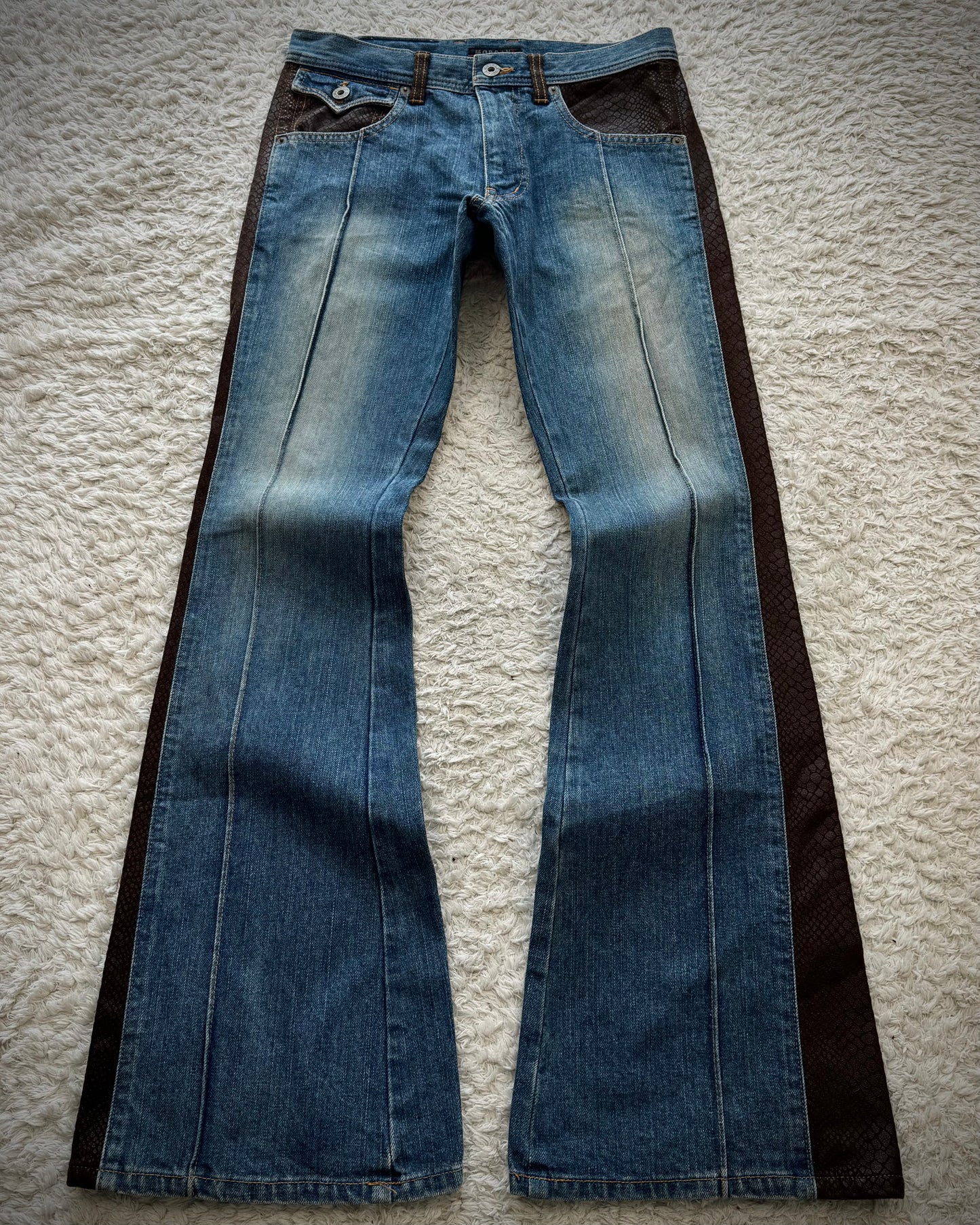 Morgan Homme Python Waxed Vintage Flared Jeans