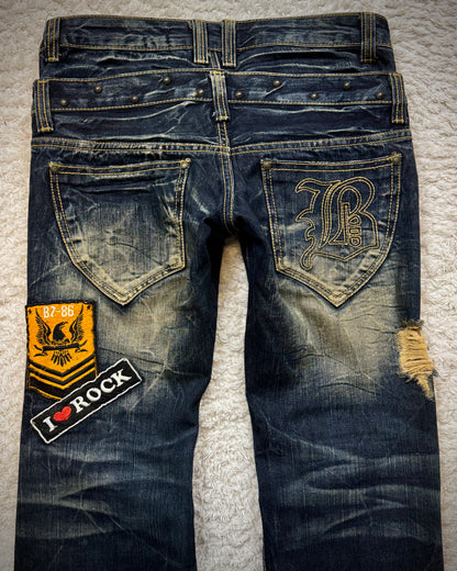 Buzz Spunky Double Waisted Lace Up Studded Flared Jeans