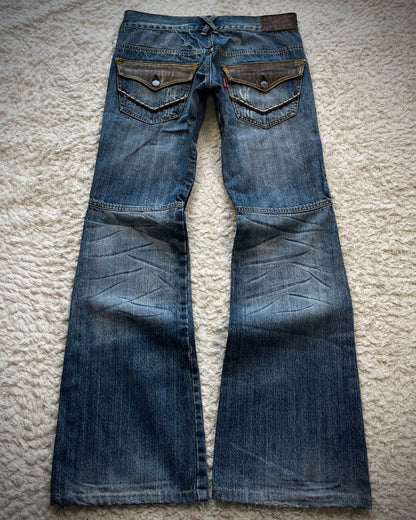 Tornado Mart Leather Flap Pocket Sword Knee Flared Jeans
