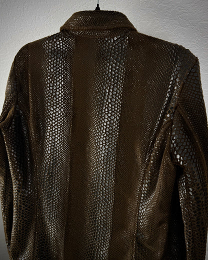 Tornado Mart Shiny Python Embossed Button Up Jacket