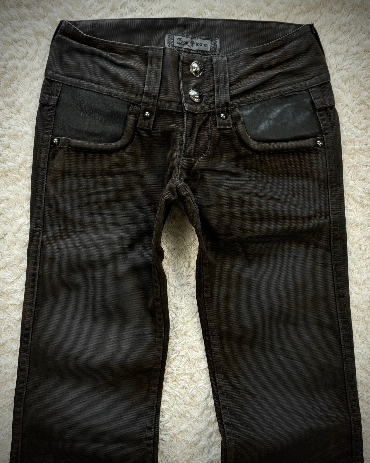 Cook Jeans Raw Cut Flap Attachment Whiskered Flared Pants