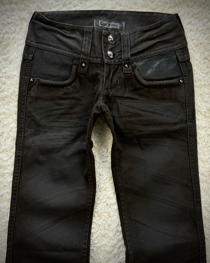 Cook Jeans Raw Cut Flap Attachment Whiskered Flared Pants