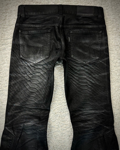 Tornado Mart Oil Coated Python Pattern Lace Up Flared Jeans