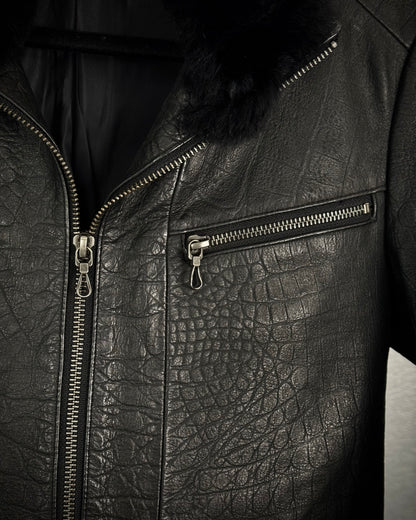 Tornado Mart Crocodile Textured Leather Fur Jacket