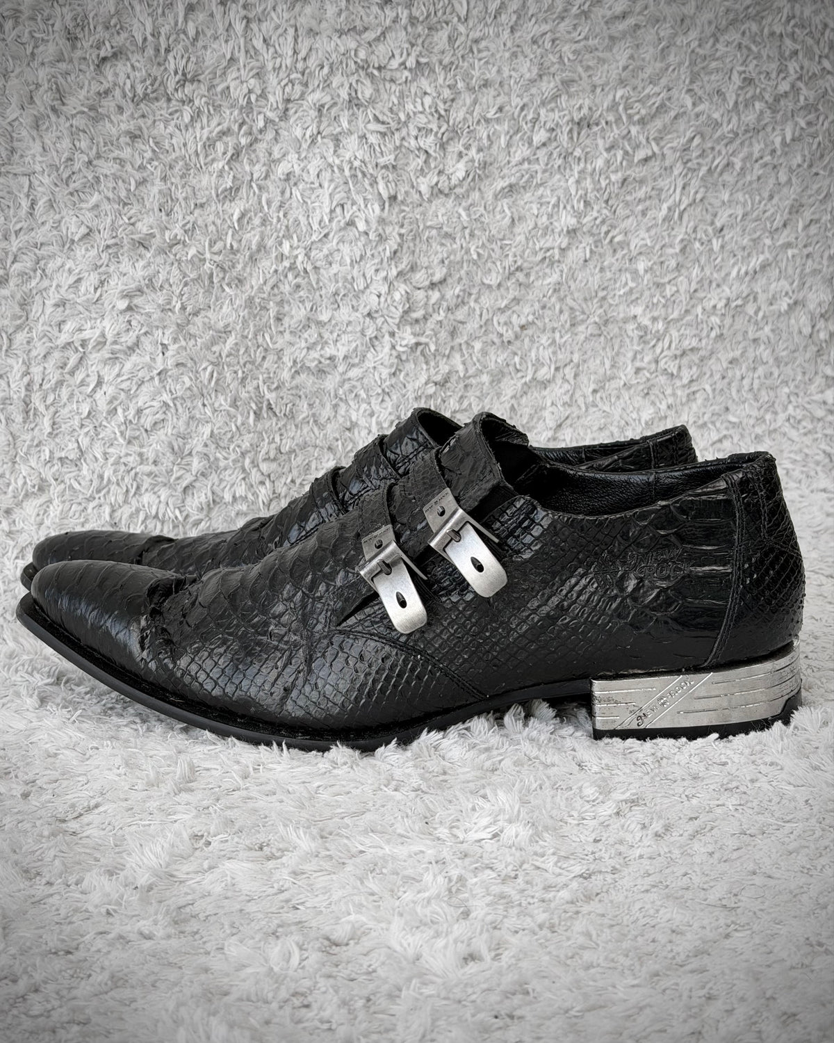 New Rock Python Textured Steel Heel Leather Boots