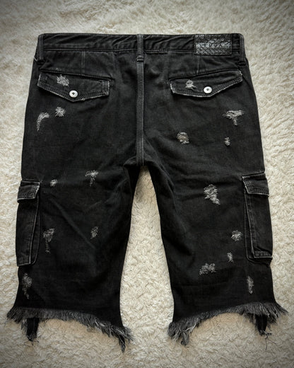 Fuga Raw Cut Fringed Cargo Denim Shorts