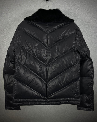 Jack Rose Rabbit Fur Studded Leather Detailed Puffer Jacket