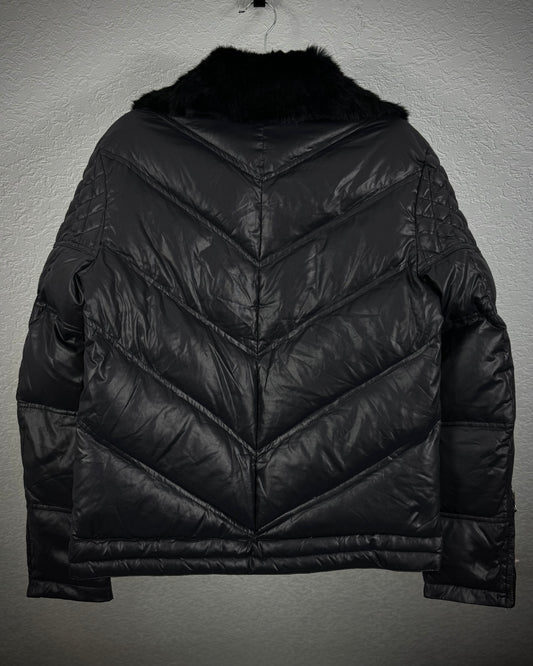 Jack Rose Rabbit Fur Studded Leather Detailed Puffer Jacket
