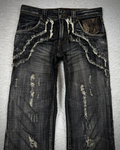 Semantic Design Clawmark Washed Python Detailed Bootcut Denim