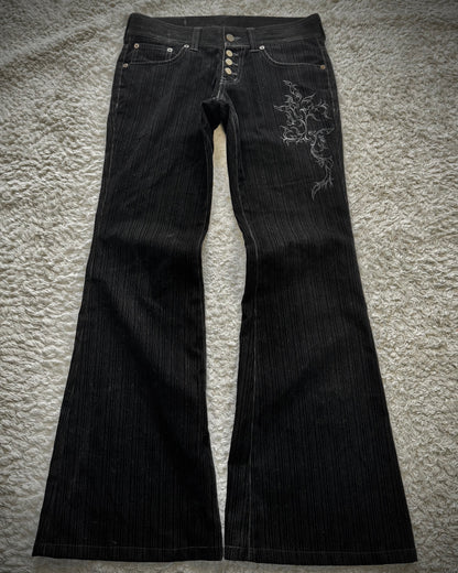 Tornado Mart Tribal Embroidery Pin Striped Flared Pants