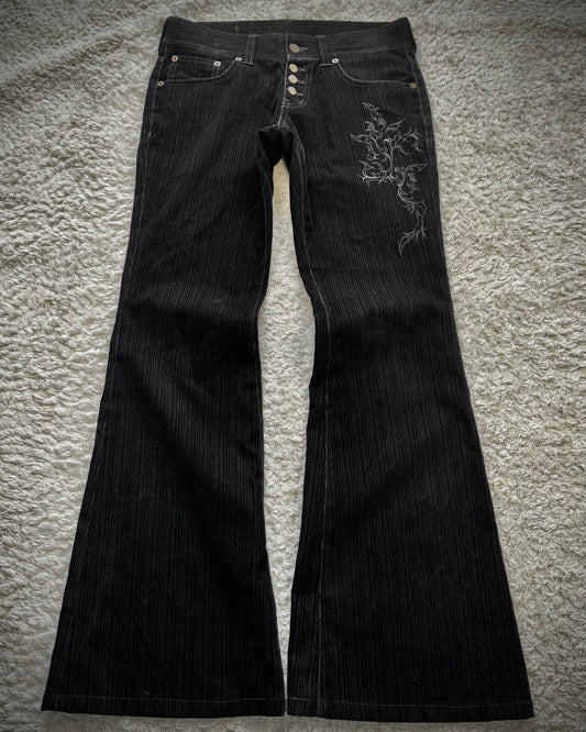 Tornado Mart Tribal Embroidery Pin Striped Flared Pants