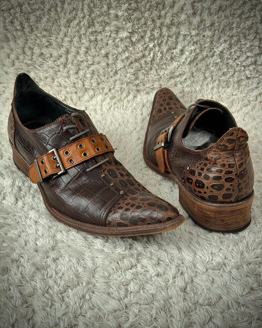 Boredom Vintage Crocodile Textured Leather Boots