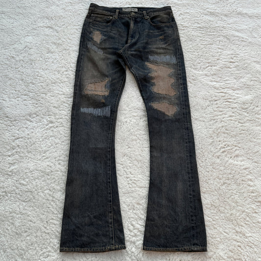 Slow Life Boro Distressing Mud Wash Bootcut Denim