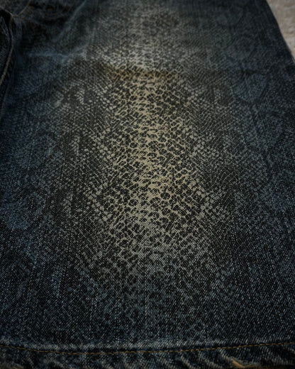Karakuri Tamashii Python Pattern Floral Denim Shorts