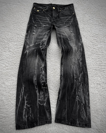 Black Baccara Pierced Shatter Washed Bootcut Jeans