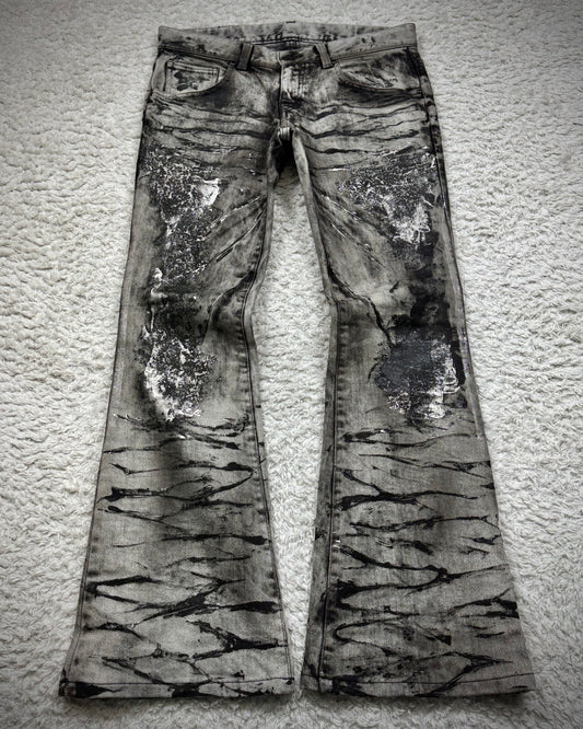 Tornado Mart Silver Clawmarks Coated Flared Jeans