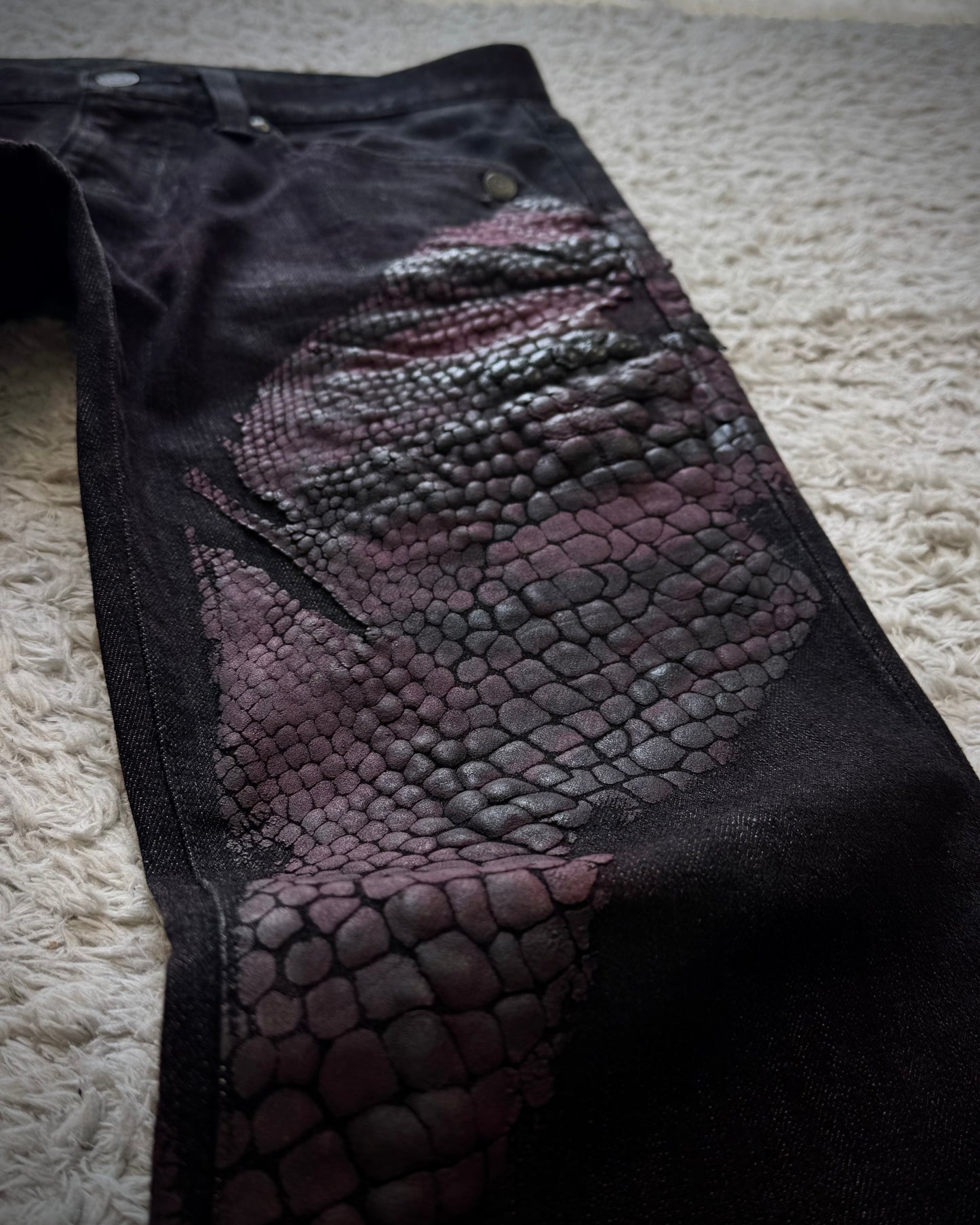 Tornado Mart 3D Python Coated Flared Jeans
