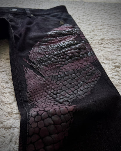 Tornado Mart 3D Python Coated Flared Jeans