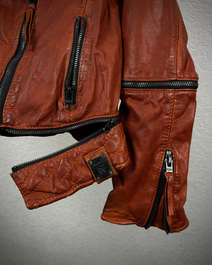 Tigha Rusty Red Transformable Leather Biker Jacket