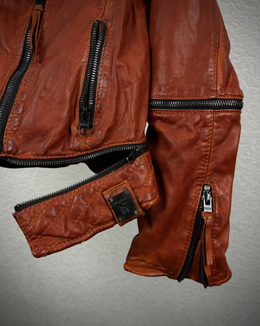 Tigha Rusty Red Transformable Leather Biker Jacket