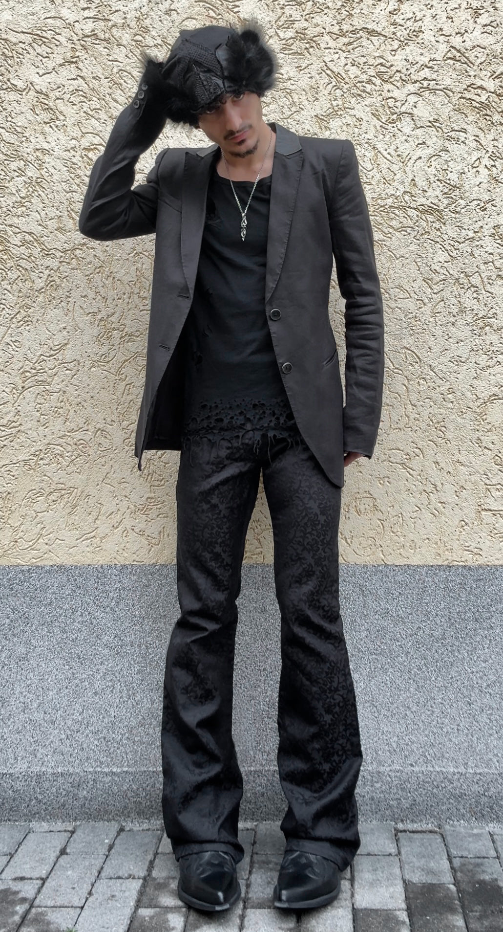 Morgan Homme Ornate Jacquard Woven Flared Dress Pants