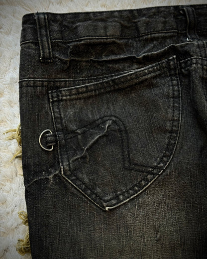 Black Baccara Fringed Zebra Washed Flared Jeans