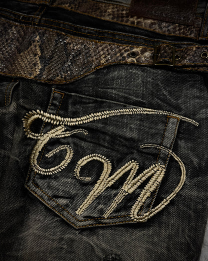 Tornado Mart Python Belted Flared Jeans