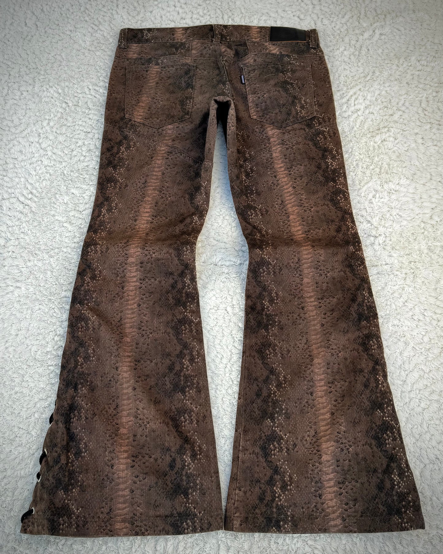 Tornado Mart Python Pattern Lace Up Flared Pants