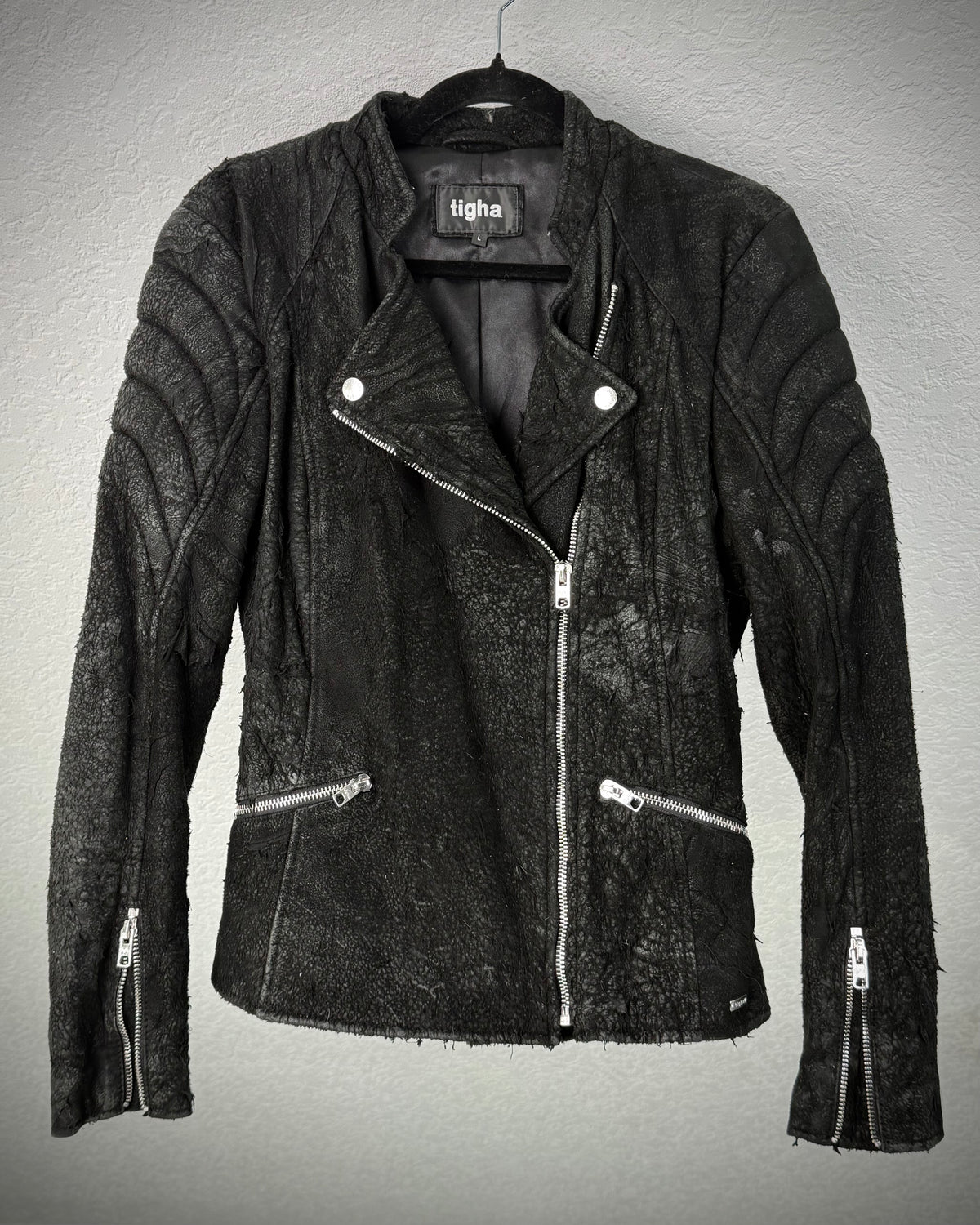 Tigha Blistered Sheepskin Leather Jacket