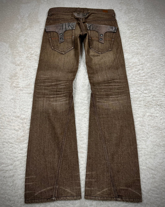 Nicole Club Mud Washed Python Detailed Spiral Bootcut Jeans