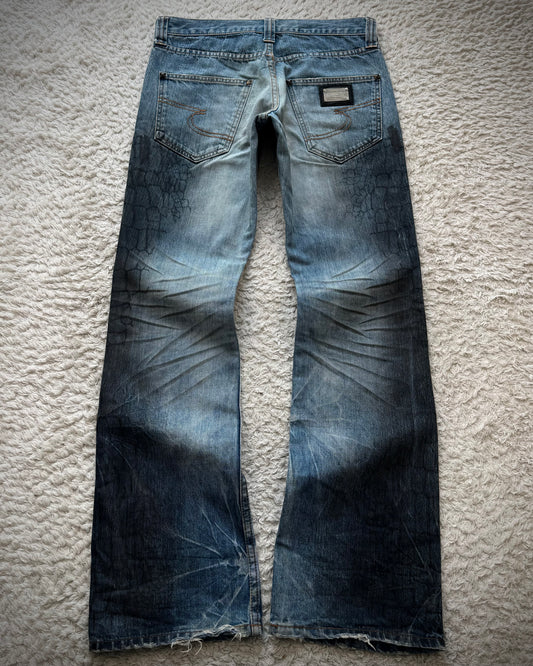 Semantic Design Crocodile Clawmarks Flared Jeans