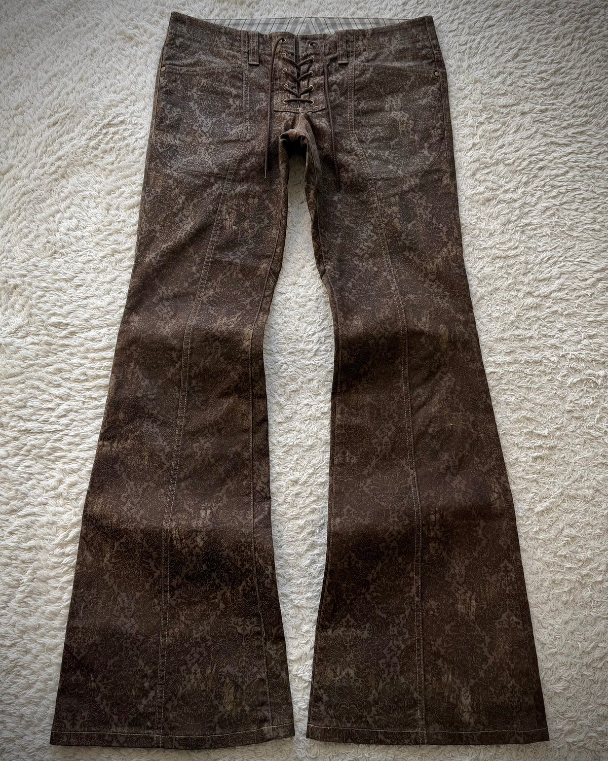 Tornado Mart Vintage Floral Lace Up Flared Pants