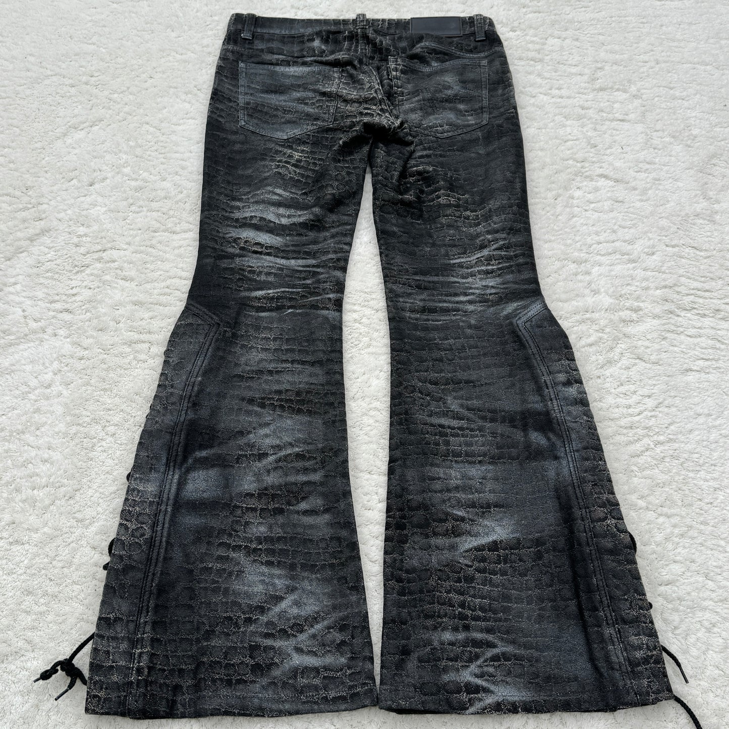 Tornado Mart Crocodile Skin Flared Lace-Up Pants