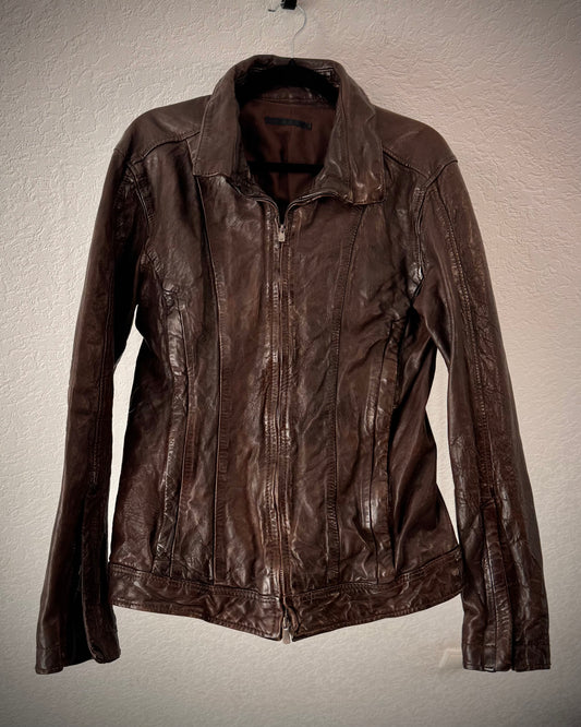 Luva Tram Rust Quilted Leather Jacket