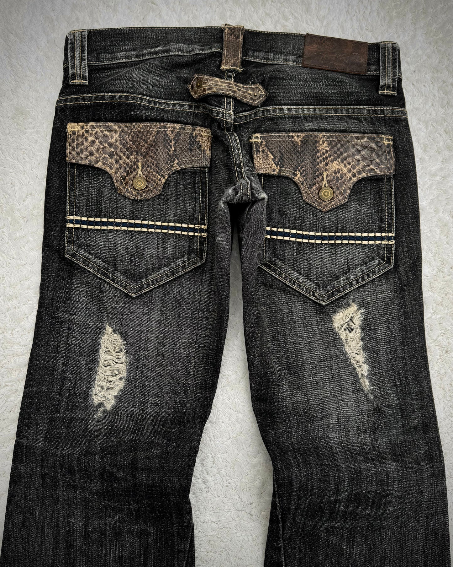 Tornado Mart Python Detailed Spiral Bootcut Jeans