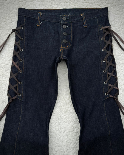 Dee Dee Raw Denim Lace Up Flared Bell Bottoms