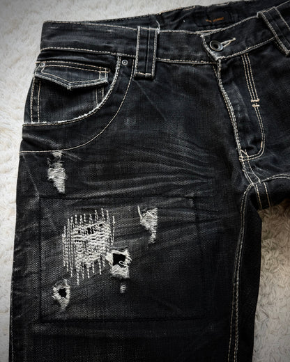 Tete Homme Repaired Distressing Whiskered Flared Jeans