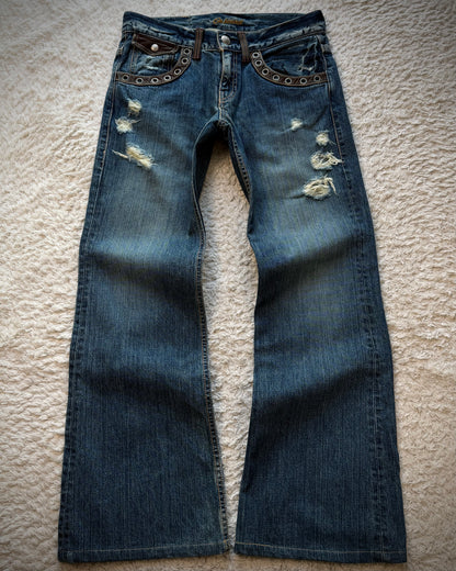 On Board Vintage Leather Flap Flared Jeans