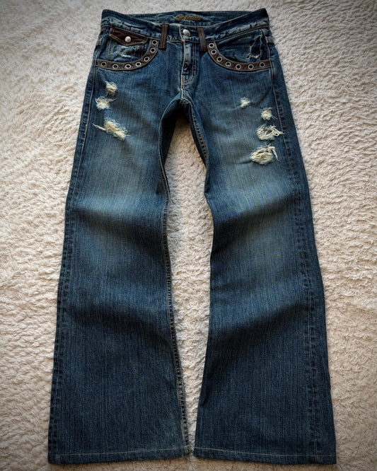 On Board Vintage Leather Flap Flared Jeans