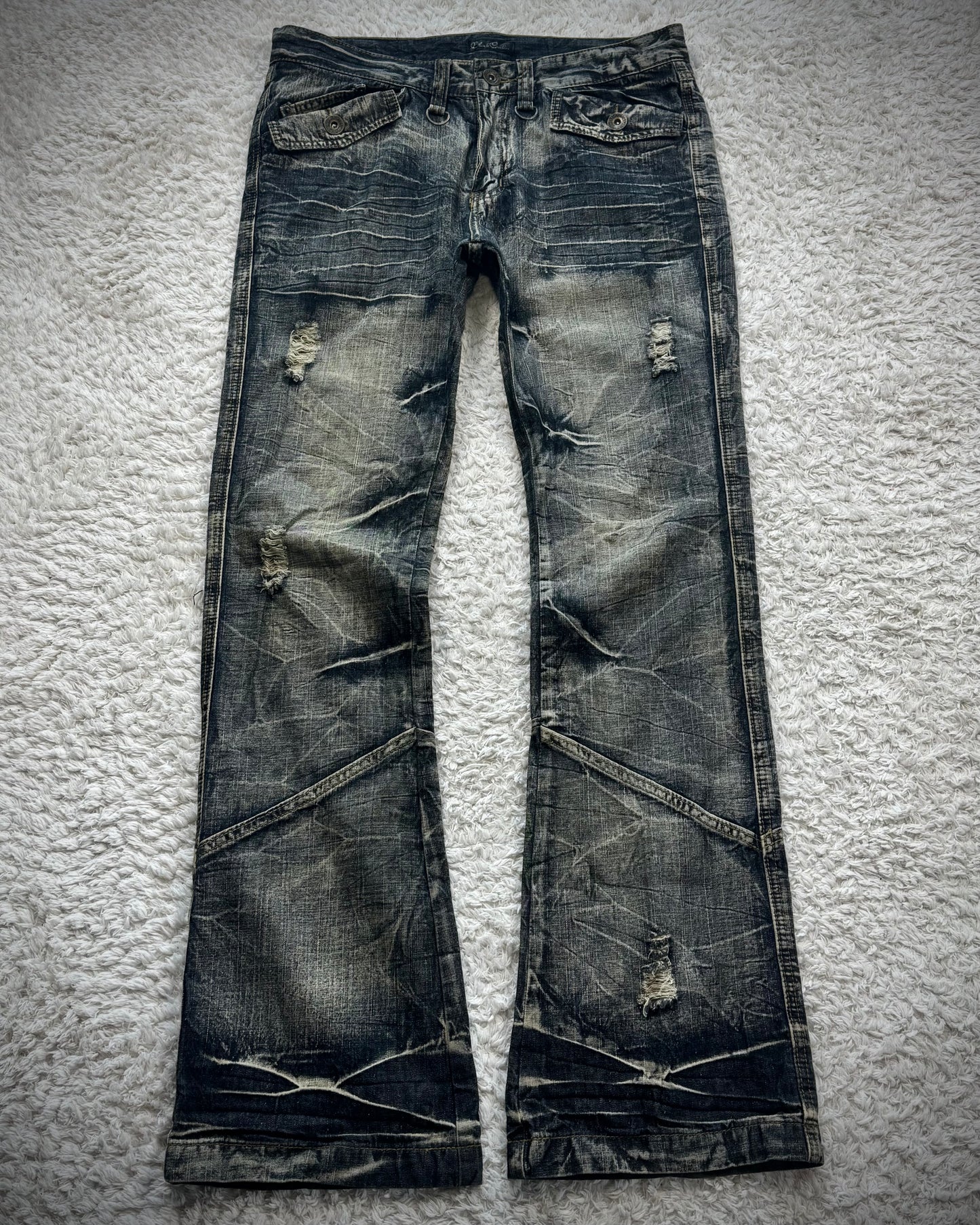Black Crown Clawmarks Washed Flared Jeans