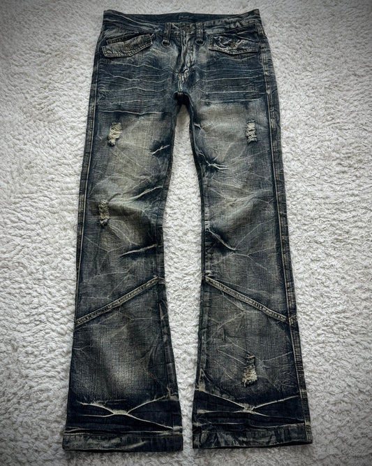 Black Crown Clawmarks Washed Flared Jeans