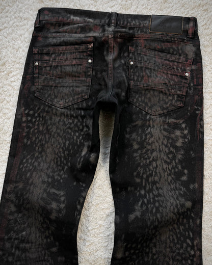 Tornado Mart Crimson Leopard Waxed Flared Jeans